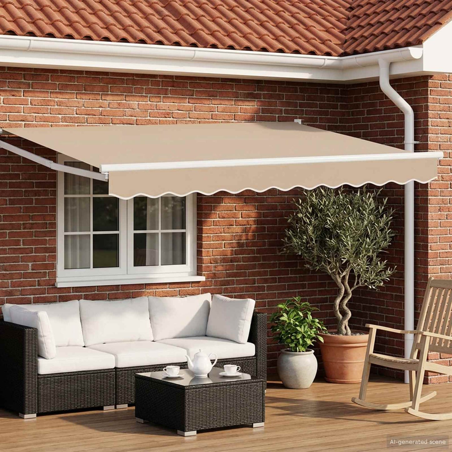 Manual Retractable Awning with LEDs Beige and White 3.5 x 2.5 m
