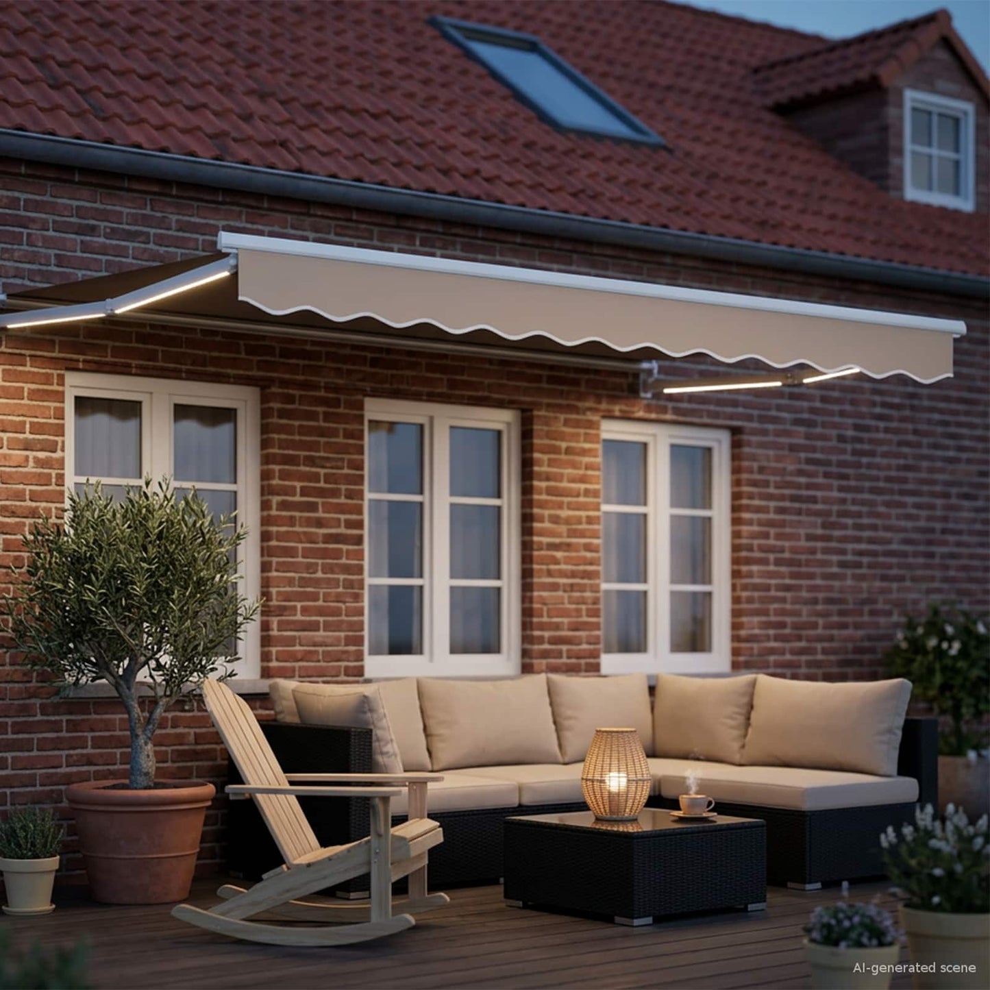 Manual Retractable Awning with LEDs Beige and White 3.5 x 2.5 m
