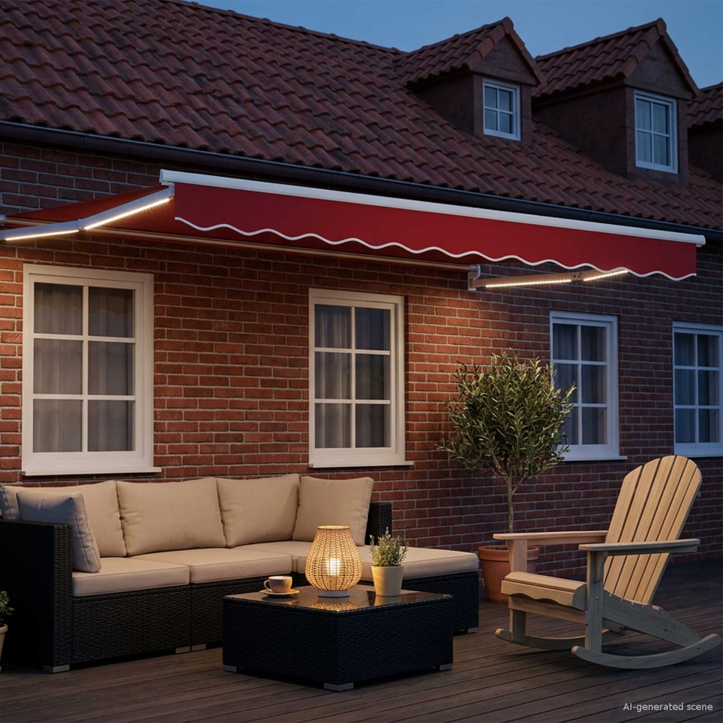 Manual Retractable Awning with LEDs Red and White 3.5 x 2.5 m