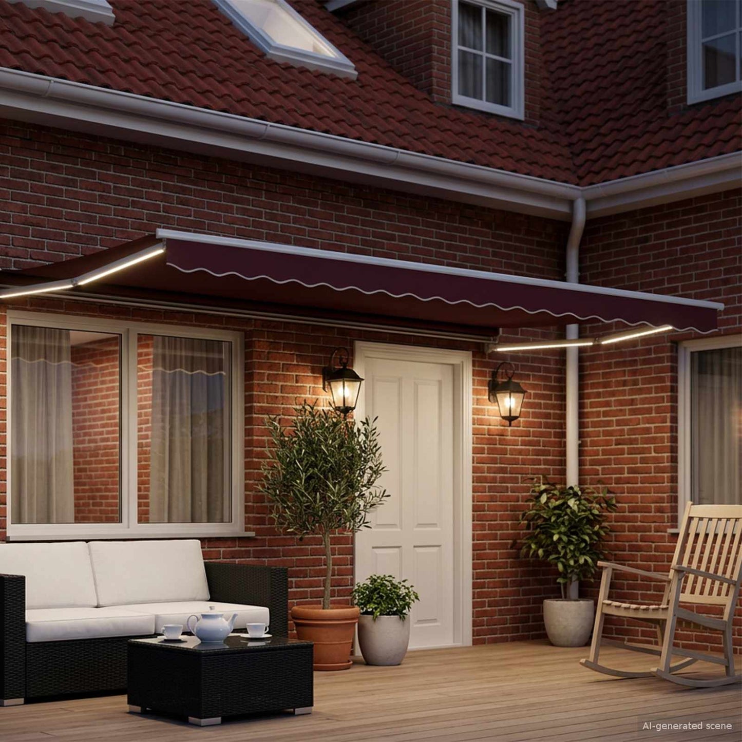Manual Retractable Awning with LEDs Burgundy and White 4 x 3 m
