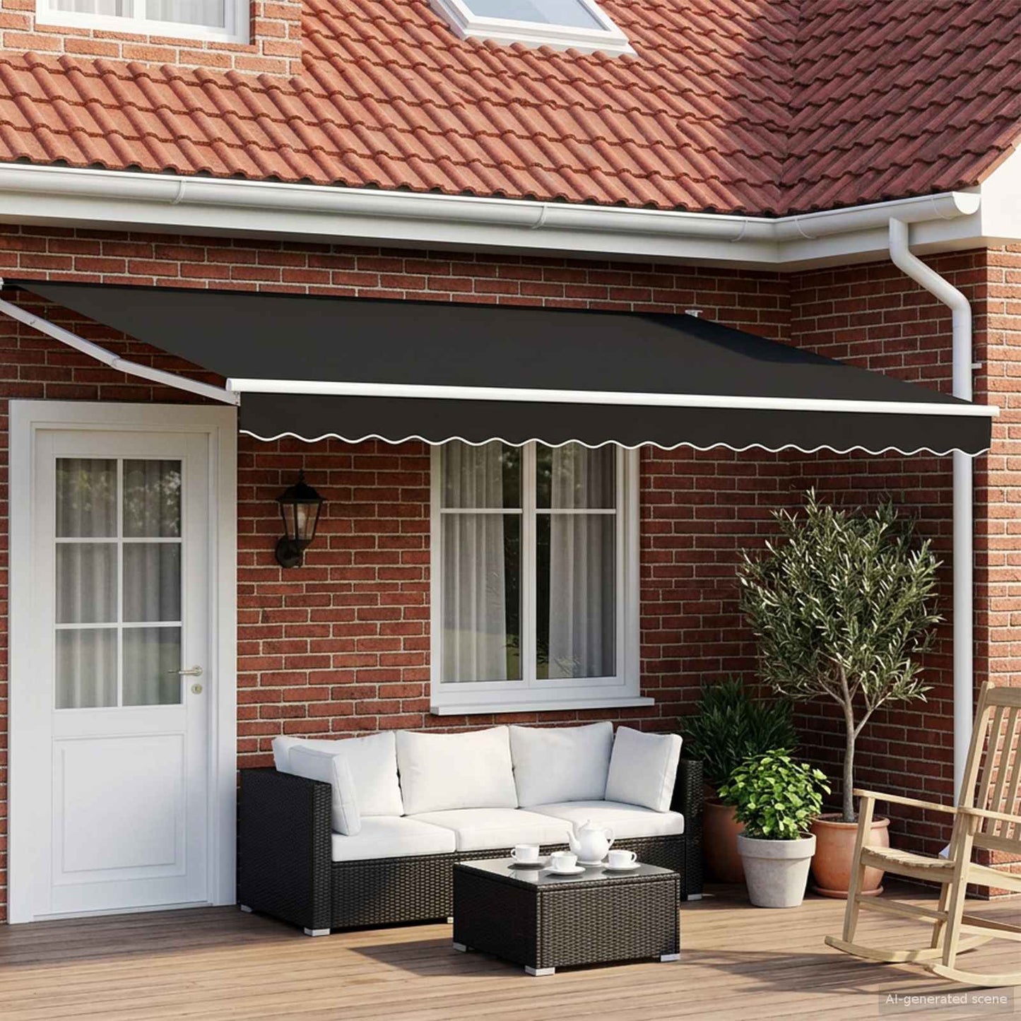 Manual Retractable Awning with LEDs Black and White 4 x 3 m