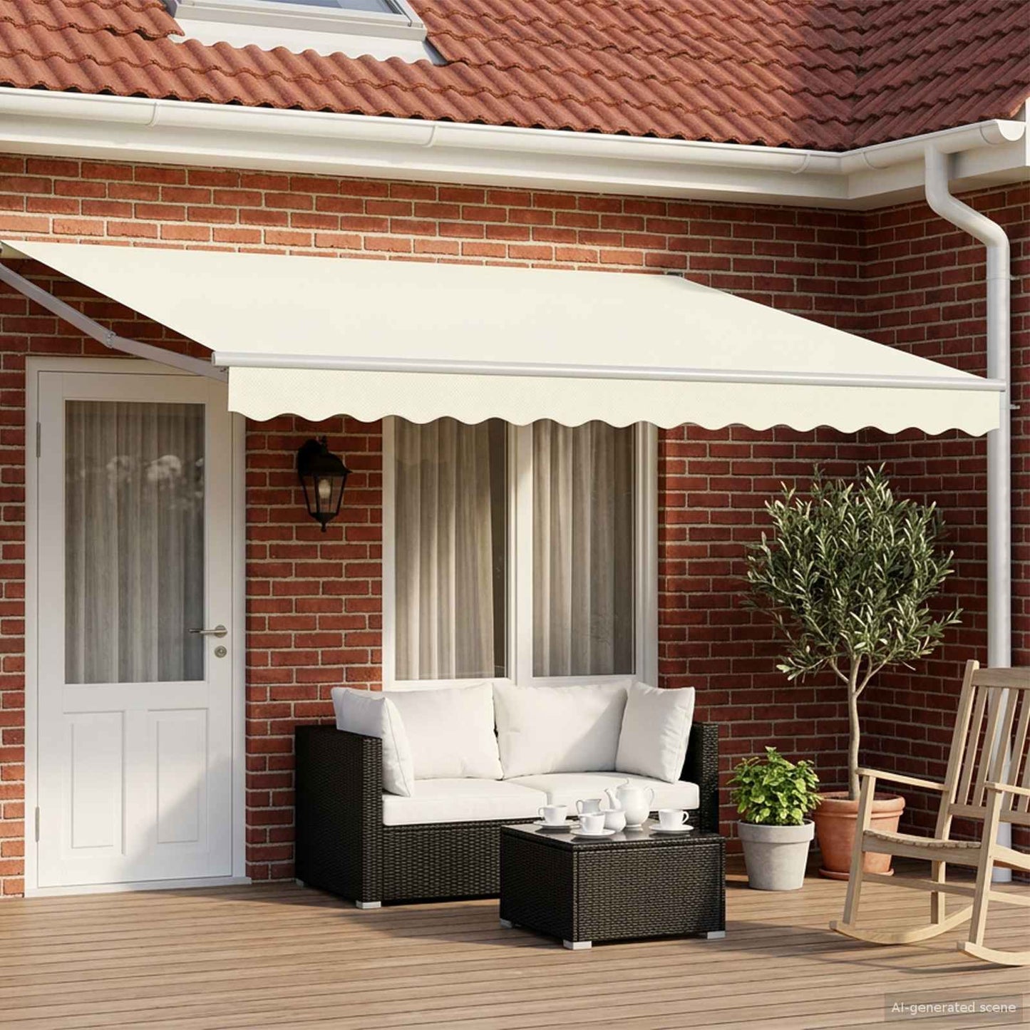 Manual Retractable Awning with LEDs Cream and White 4.5 x 3 m