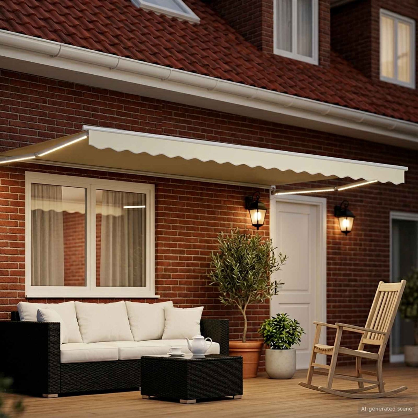 Manual Retractable Awning with LEDs Cream and White 4.5 x 3 m
