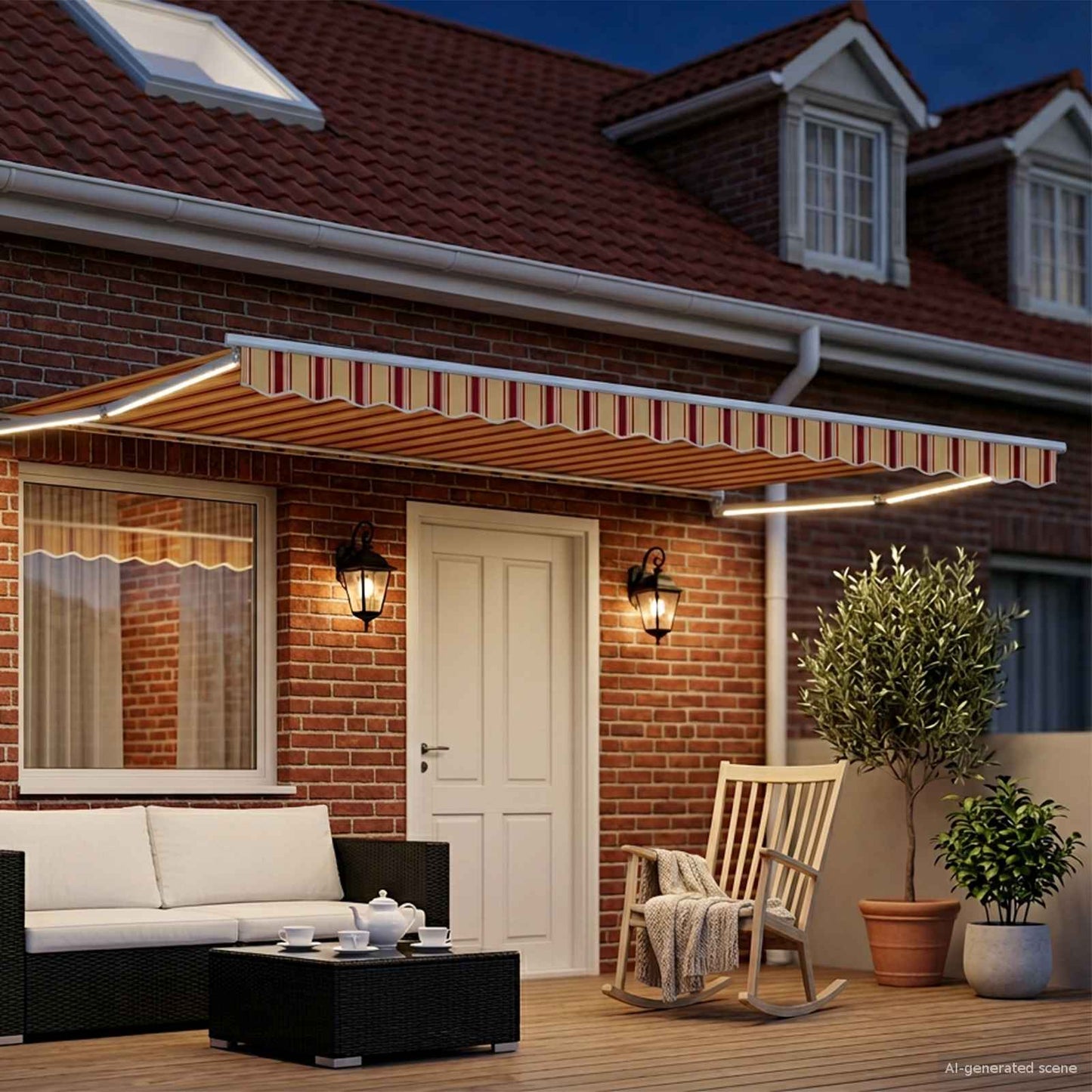 Manual Retractable Awning with LEDs Multicolour 4.5 x 3 m