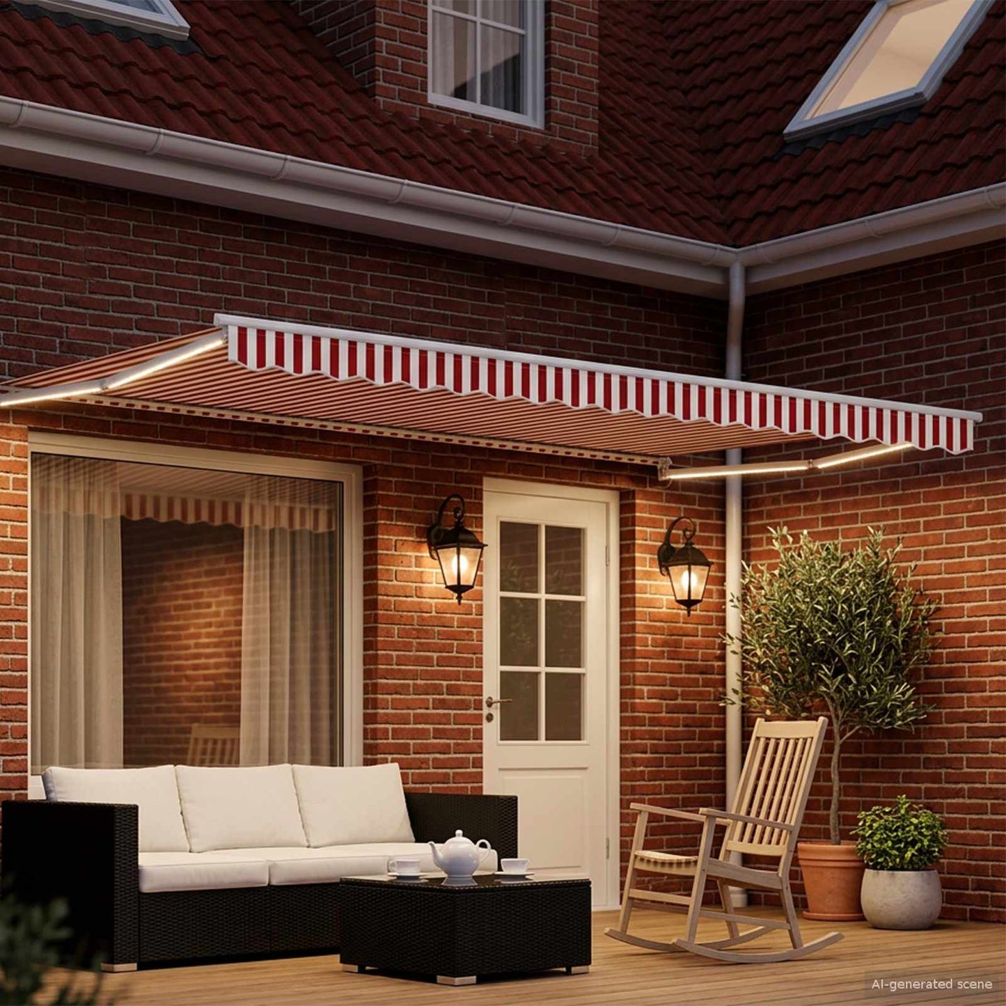 Manual Retractable Awning with LEDs Red and White 4.5 x 3 m
