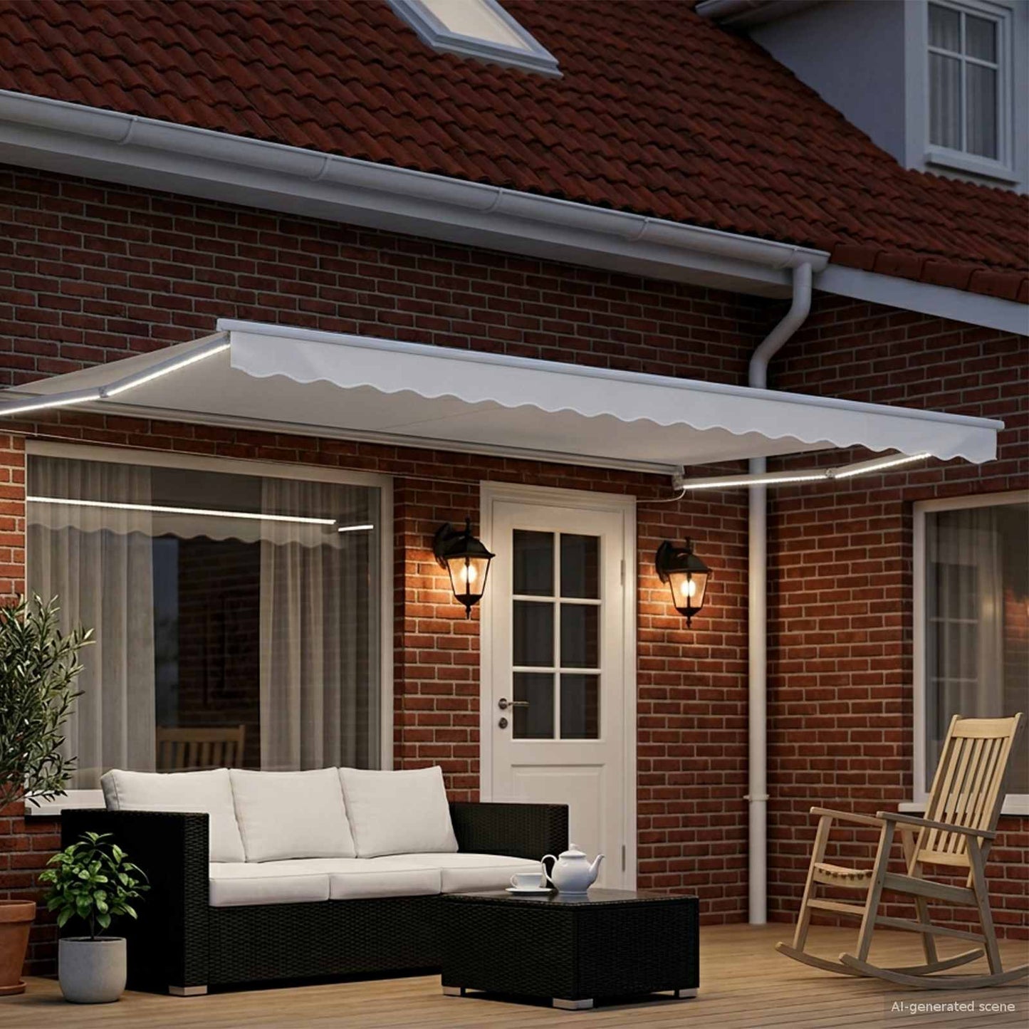 Manual Retractable Awning with LEDs White 4.5 x 3 m