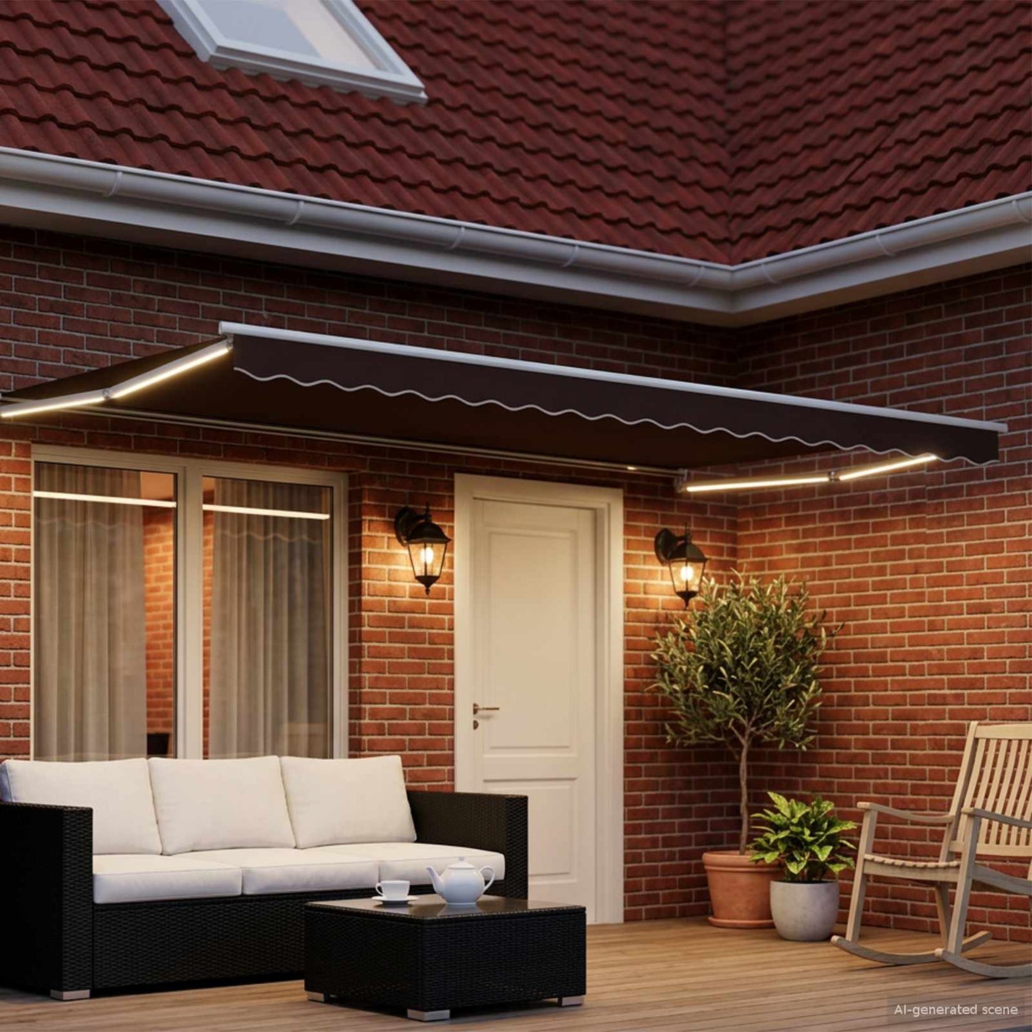 Manual Retractable Awning with LEDs Brown and White 5 x 3 m