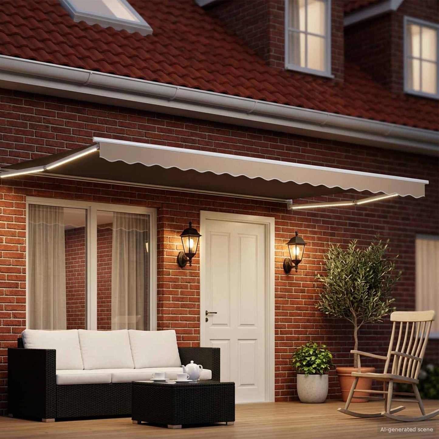 Manual Retractable Awning with LEDs Beige and White 5 x 3 m