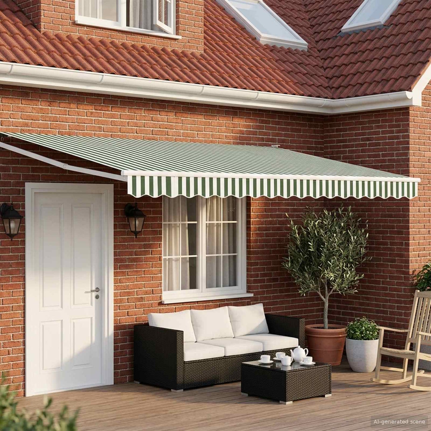 Manual Retractable Awning with LEDs Green and White 5 x 3 m
