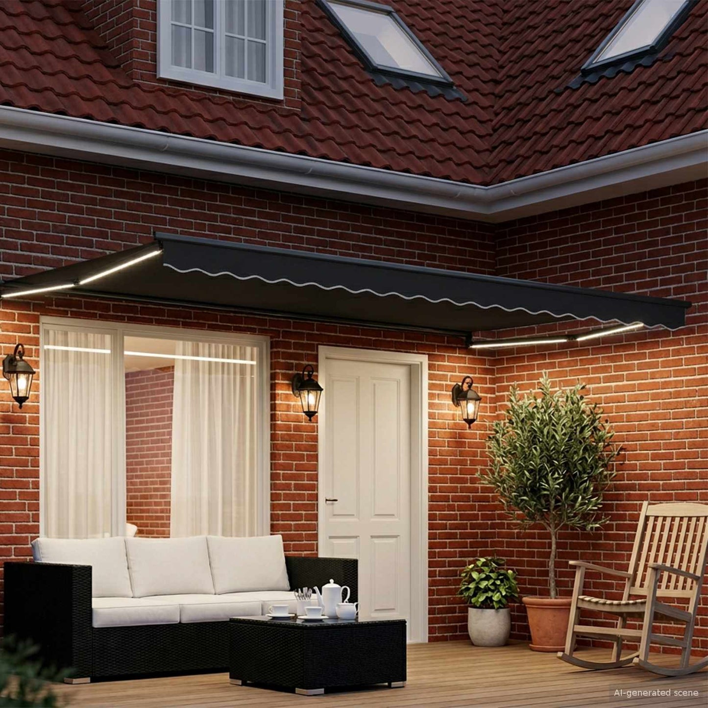 Manual Retractable Awning with LEDs Anthracite 4 x 3 m