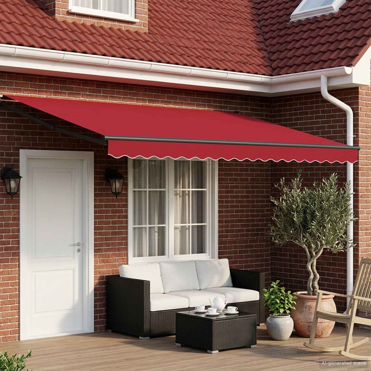 Manual Retractable Awning with LEDs Red and Anthracite 4 x 3 m