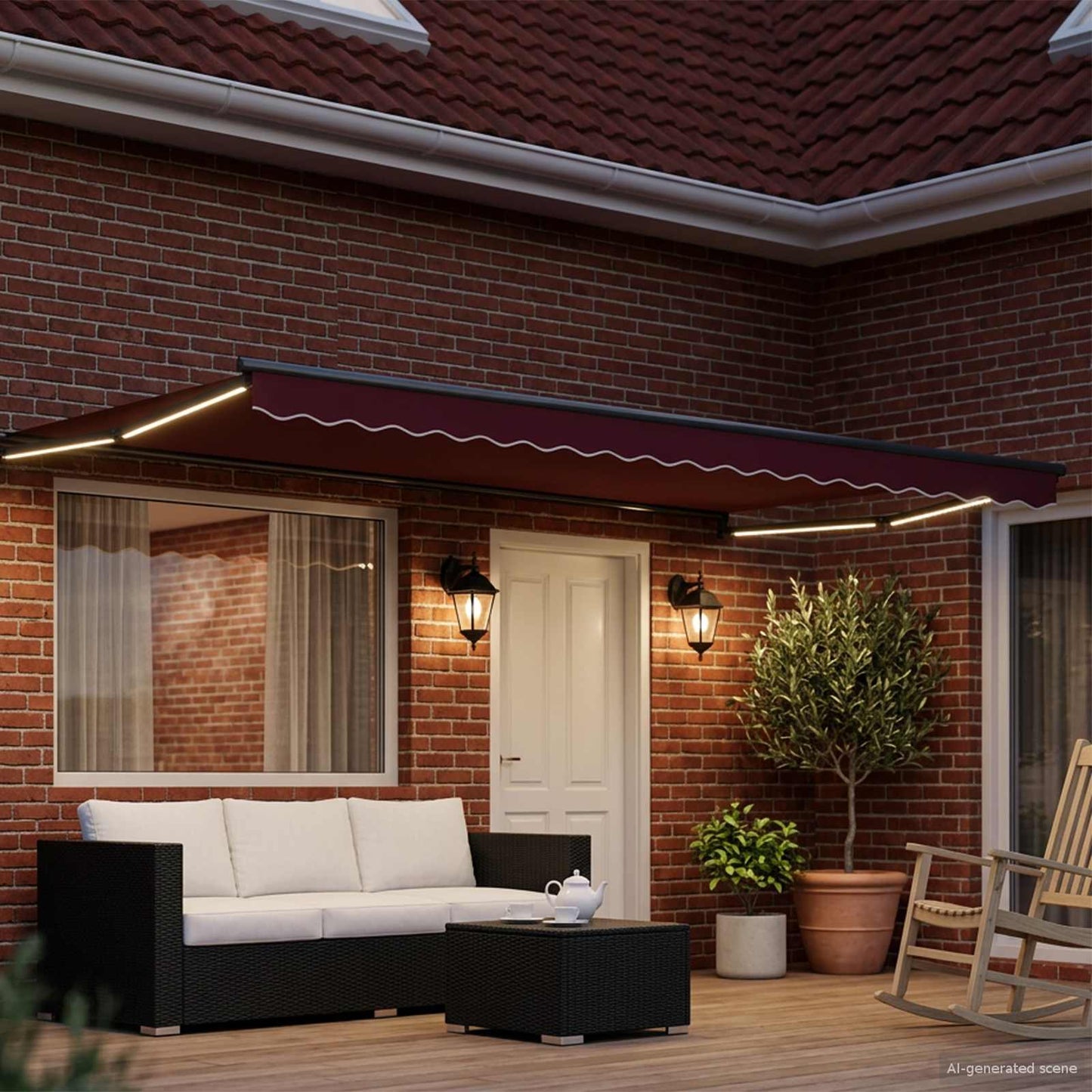 Manual Retractable Awning with LEDs Red and Anthracite 4 x 3 m