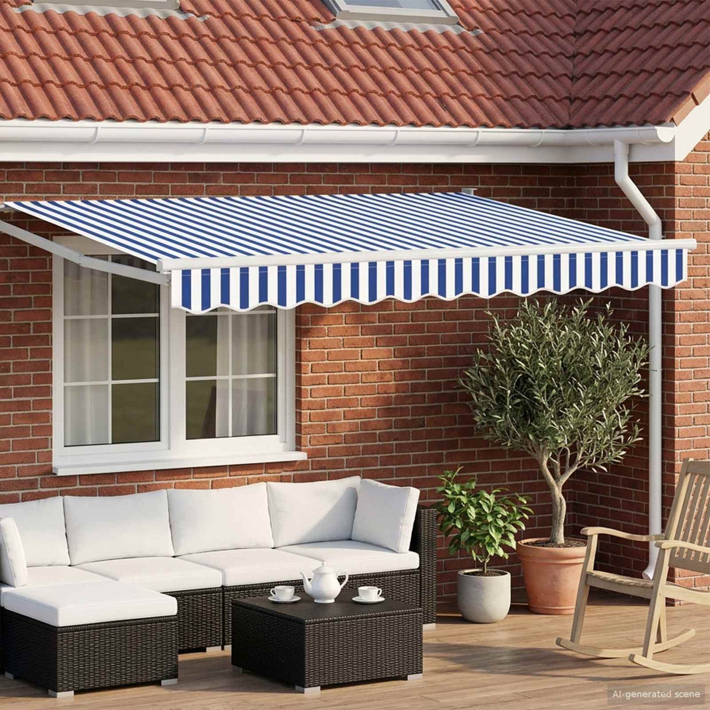 Electric Retractable Awning Blue and White 2.5 x 2 m