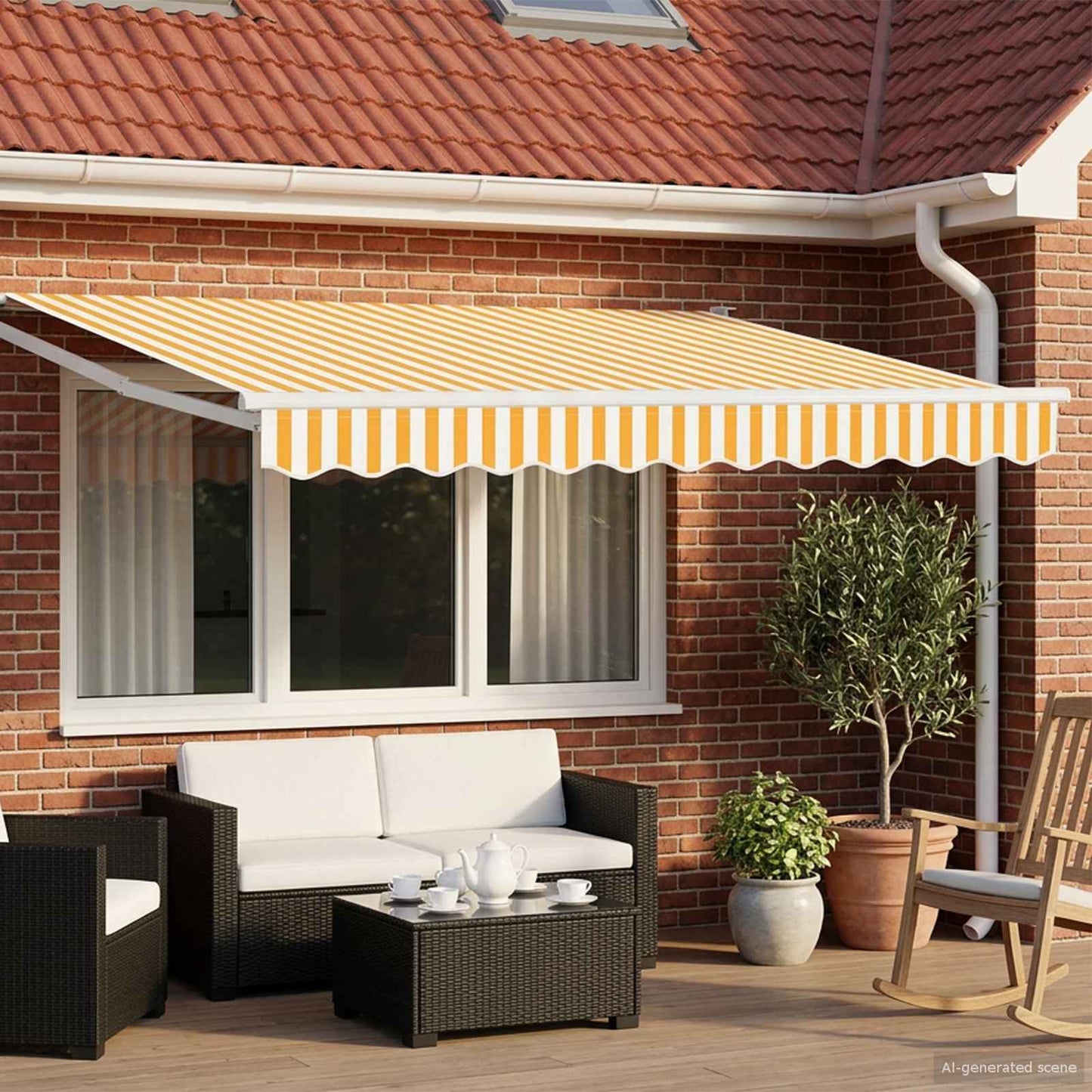 Electric Retractable Awning Yellow and White 2.5 x 2 m