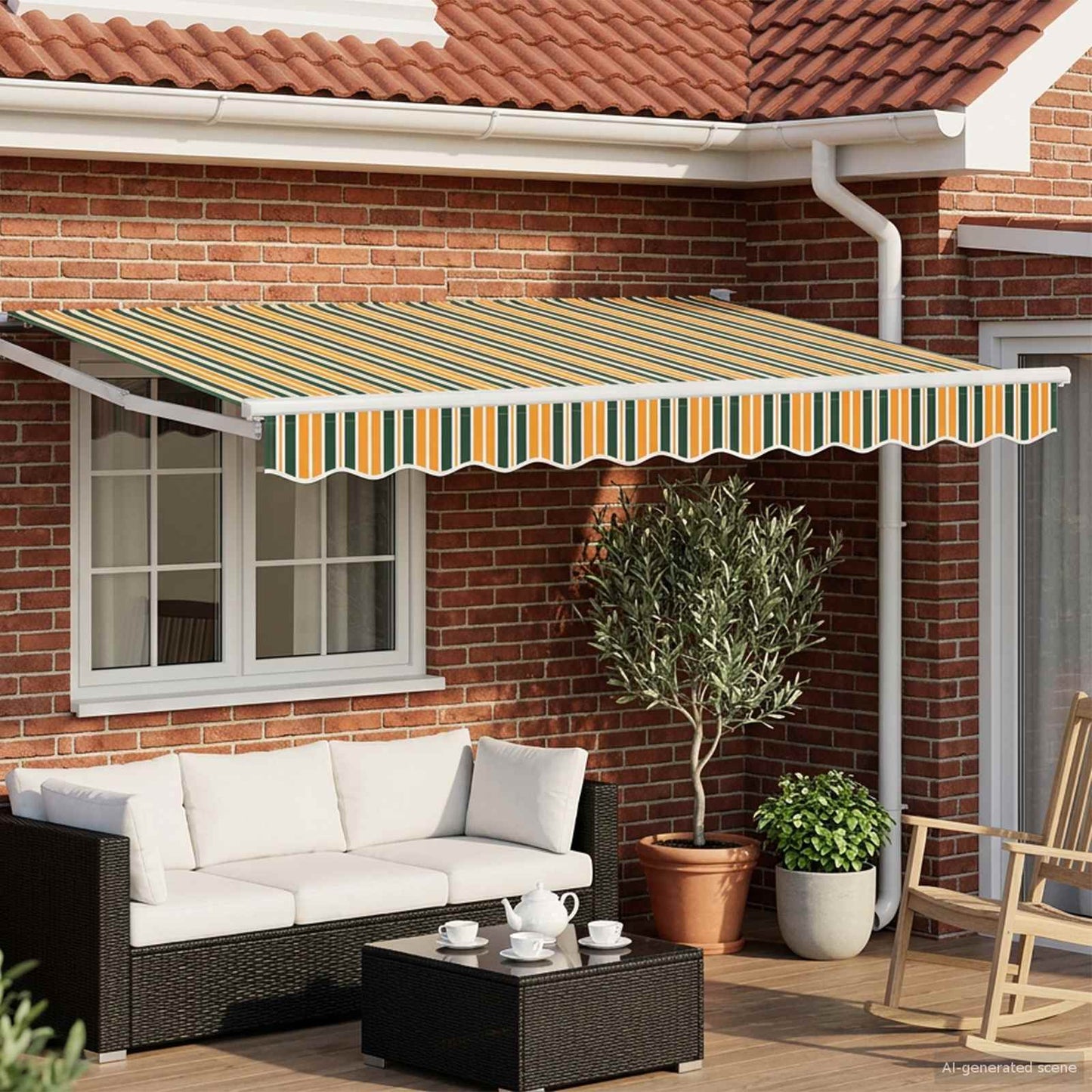 Electric Retractable Awning Green, Yellow and White 2.5 x 2 m