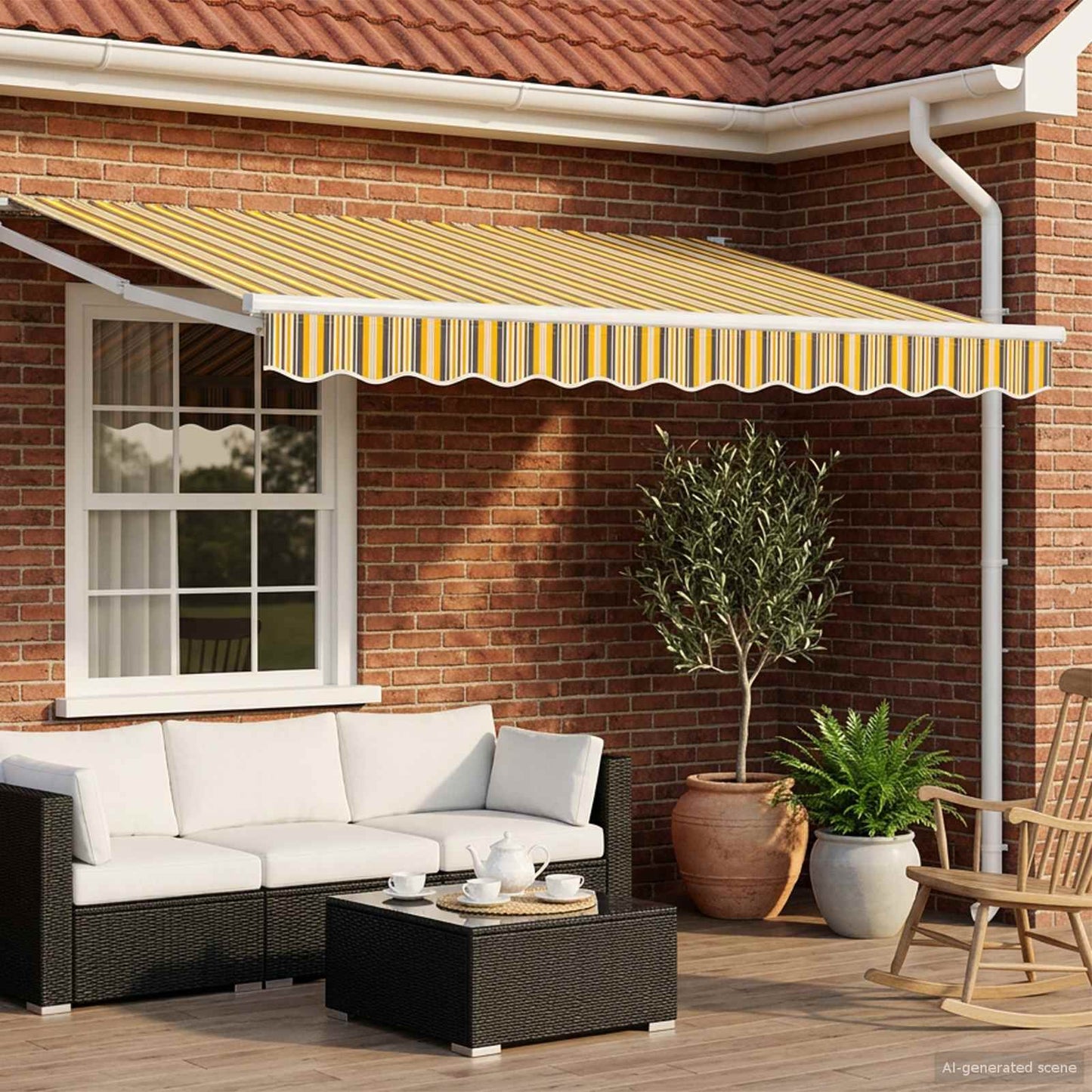 Electric Retractable Awning Yellow, Grey and White 3.5 x 2 m