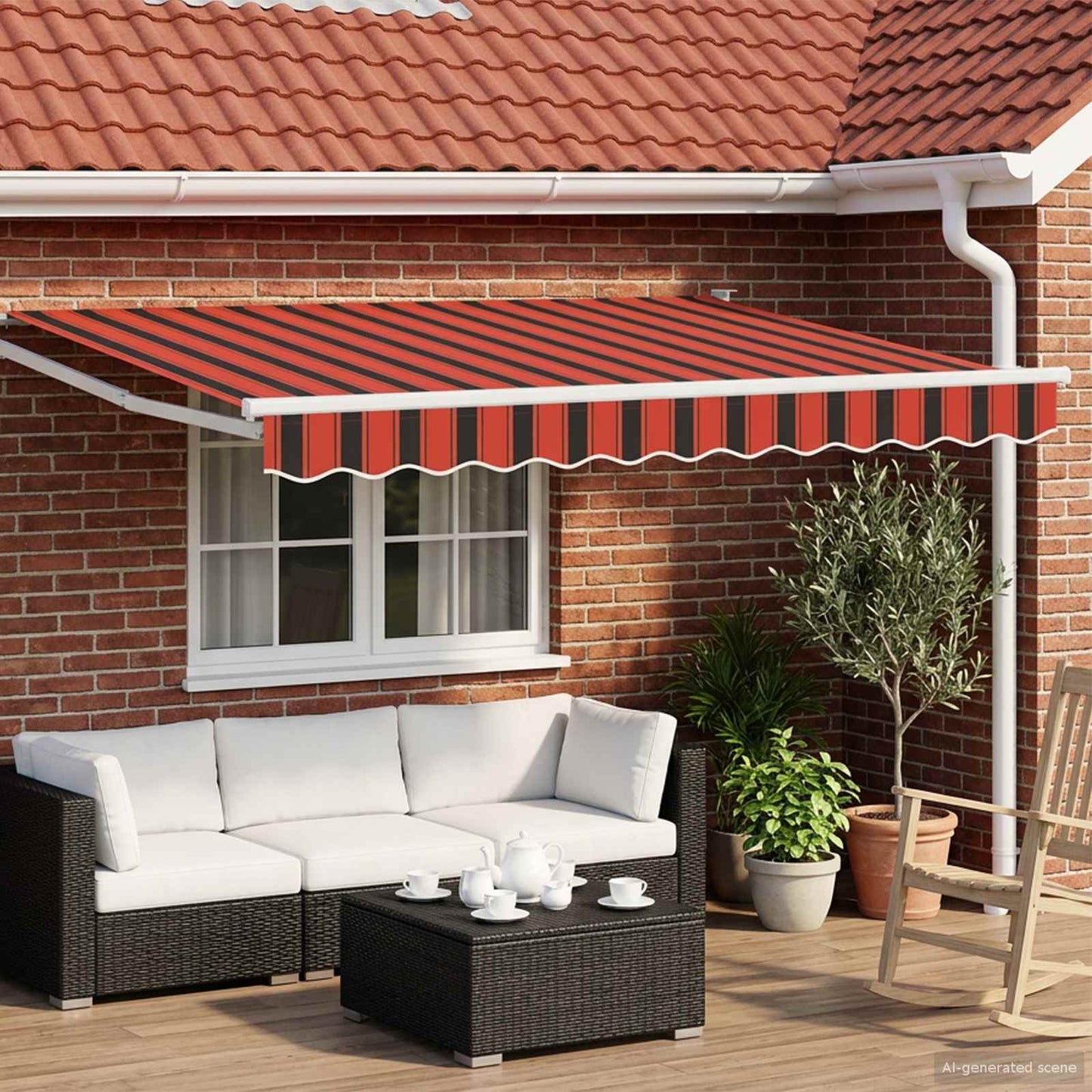 Electric Retractable Awning Orange, Brown and White 3 x 2.5 m