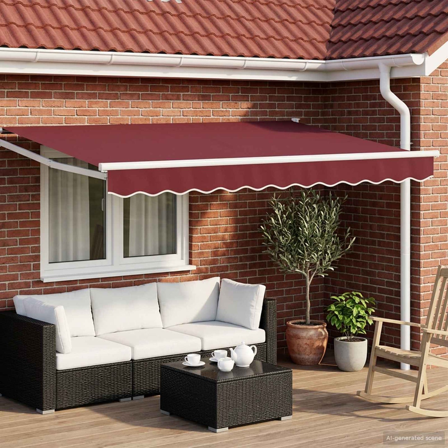 Electric Retractable Awning Burgundy and White 3 x 2.5 m