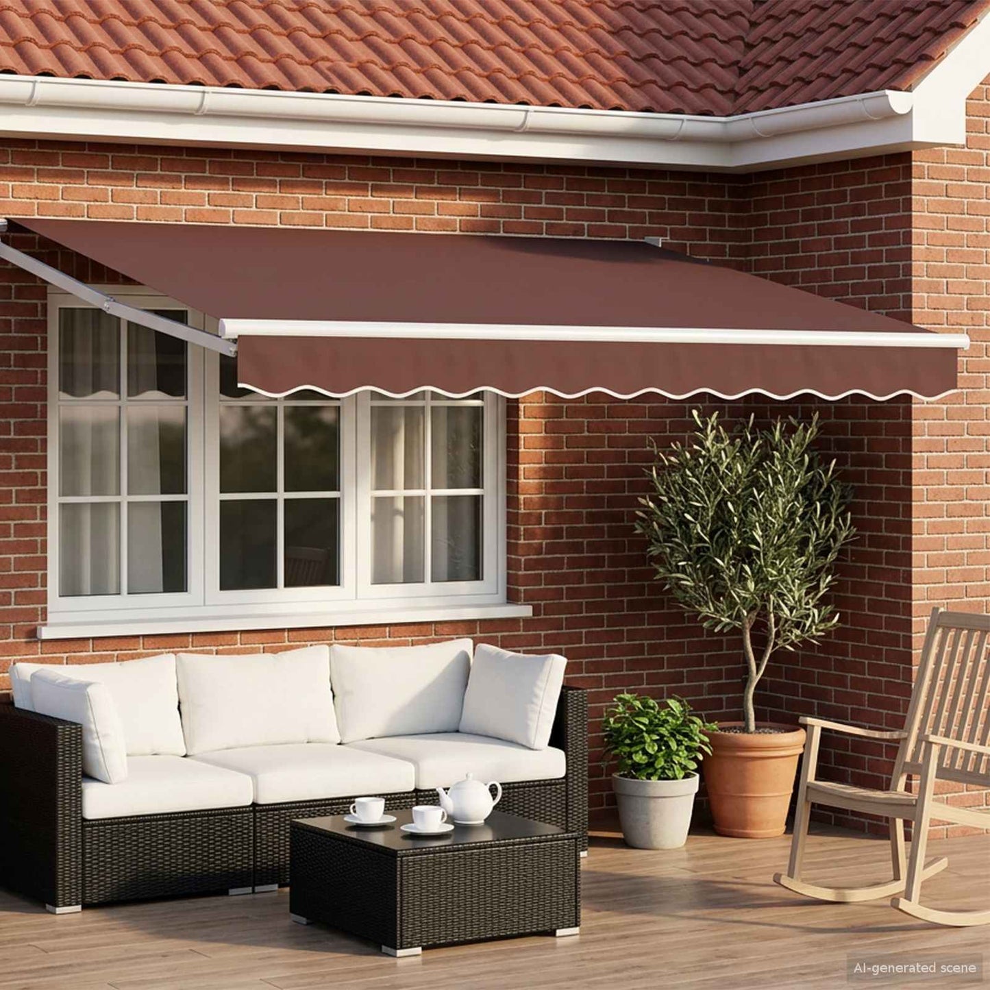 Electric Retractable Awning Brown and White 3 x 2.5 m