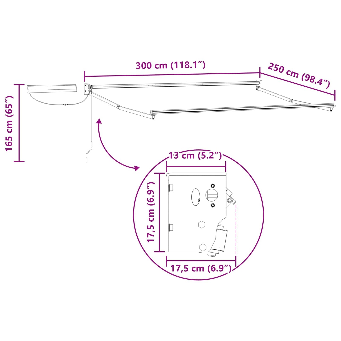Electric Retractable Awning Yellow, Grey and White 3 x 2.5 m