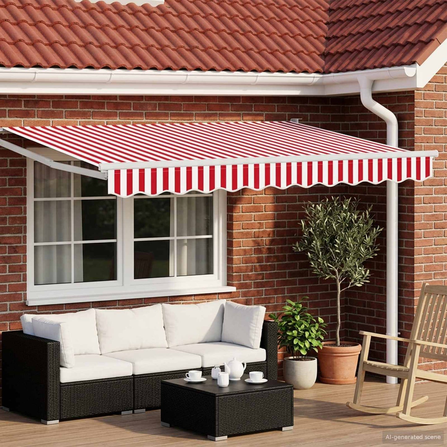 Electric Retractable Awning Red and White 3.5 x 2.5 m