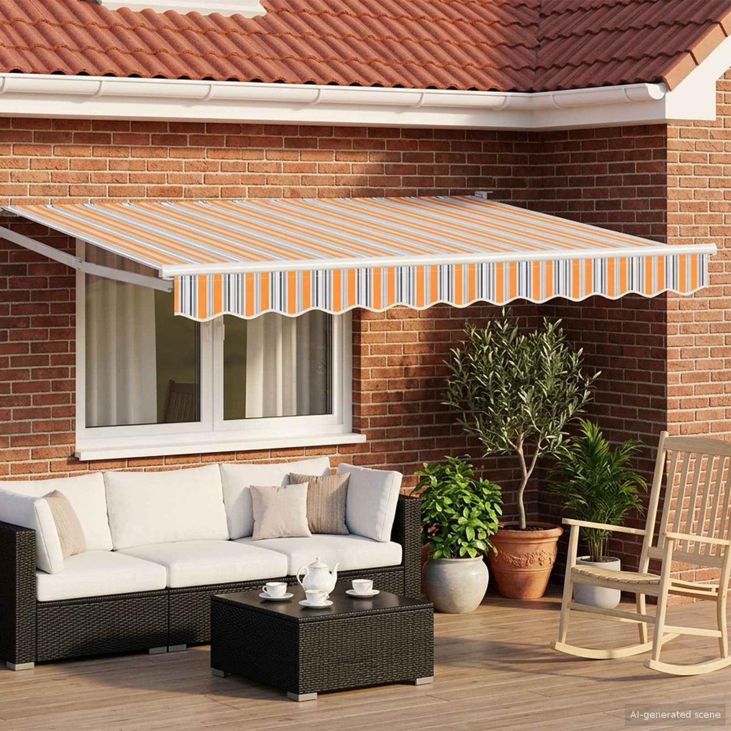 Electric Retractable Awning Grey, Orange and White 3.5 x 2.5 m