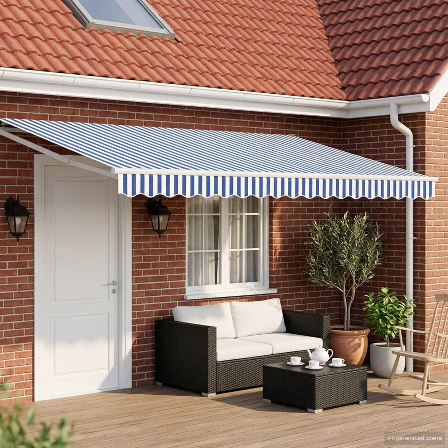 Electric Retractable Awning Blue and White 4 x 3 m