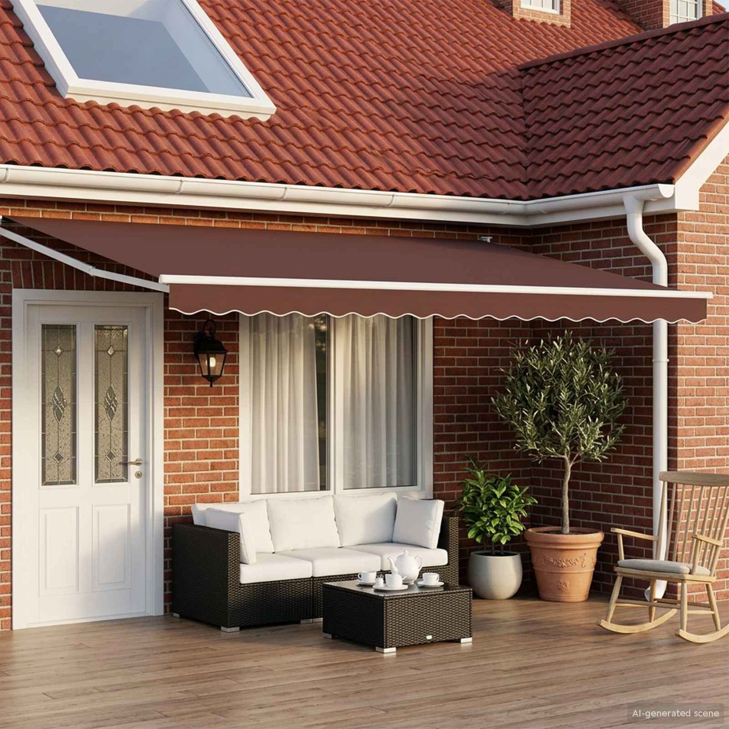 Electric Retractable Awning Brown and White 4 x 3 m