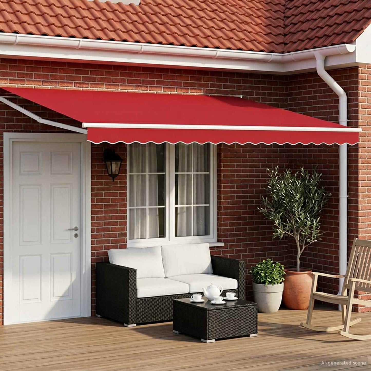 Electric Retractable Awning Red and White 4 x 3 m