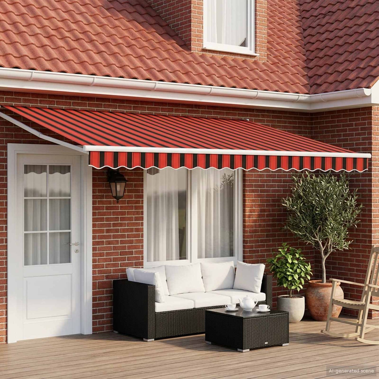 Electric Retractable Awning Orange, Brown and White 4.5 x 3 m