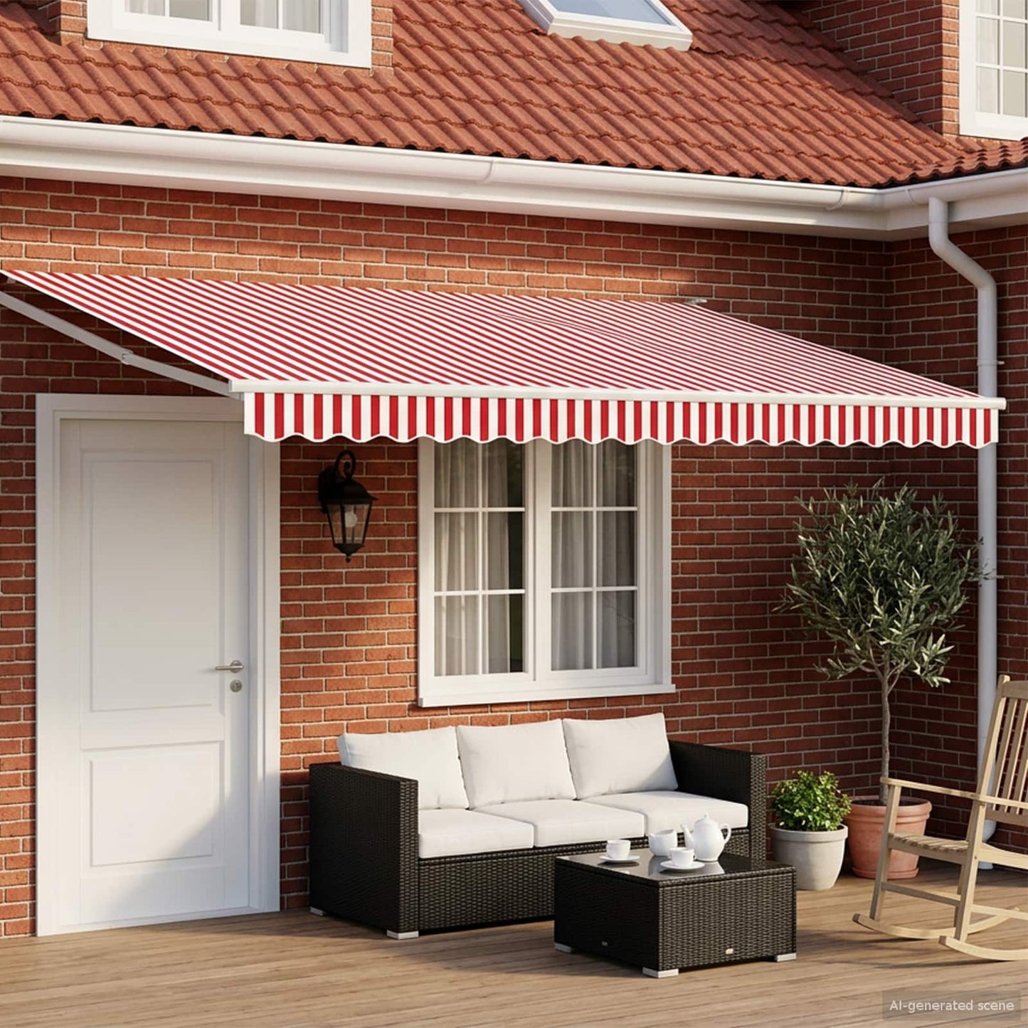 Electric Retractable Awning Red and White 4.5 x 3 m