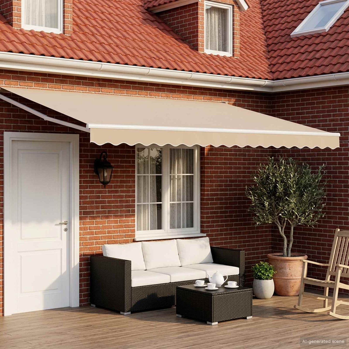 Electric Retractable Awning Beige and White 4.5 x 3 m