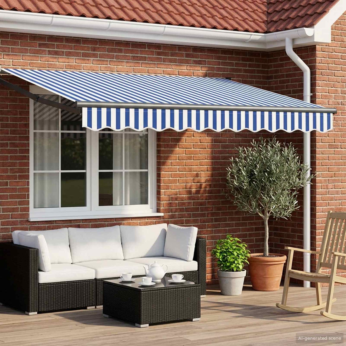 Electric Retractable Awning Blue, White and Anthracite 3 x 2 m