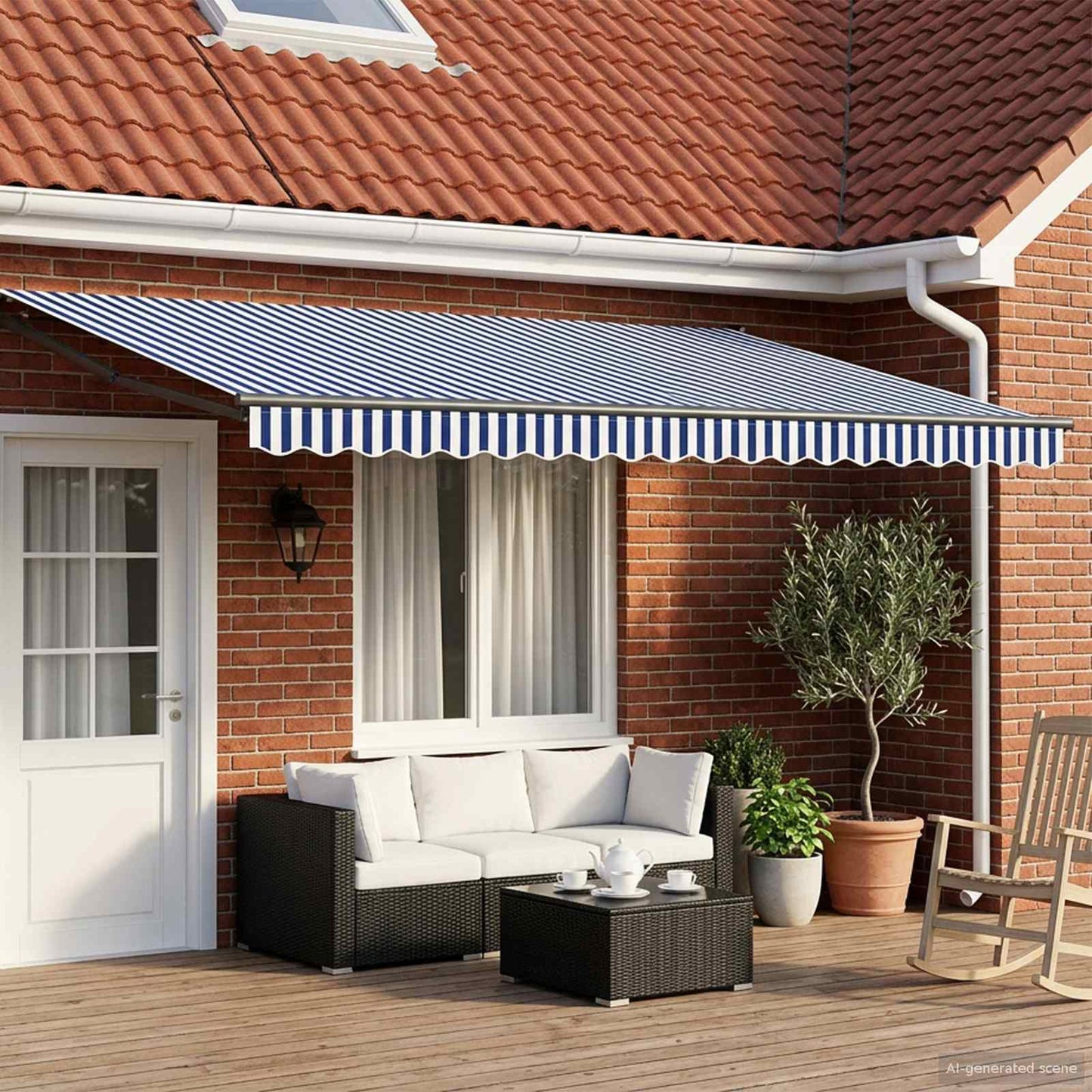 Electric Retractable Awning Blue, White and Anthracite 4 x 2 m
