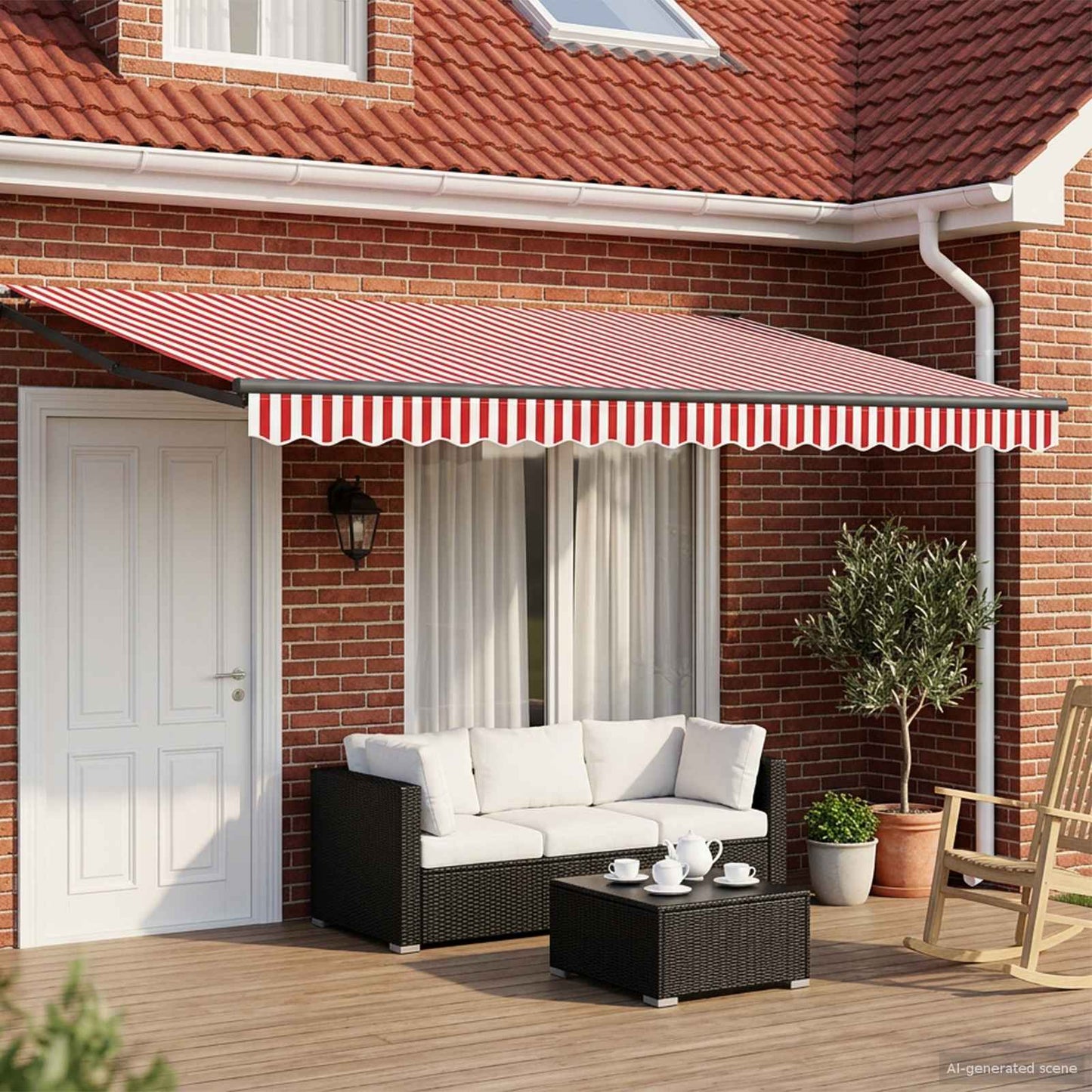 Electric Retractable Awning Red, White and Anthracite 5 x 3 m