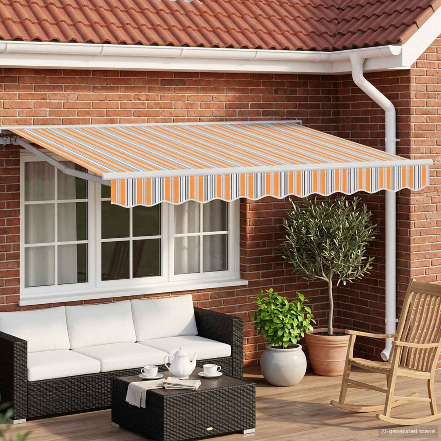 Manual Retractable Awning Orange, Grey, Blue and White