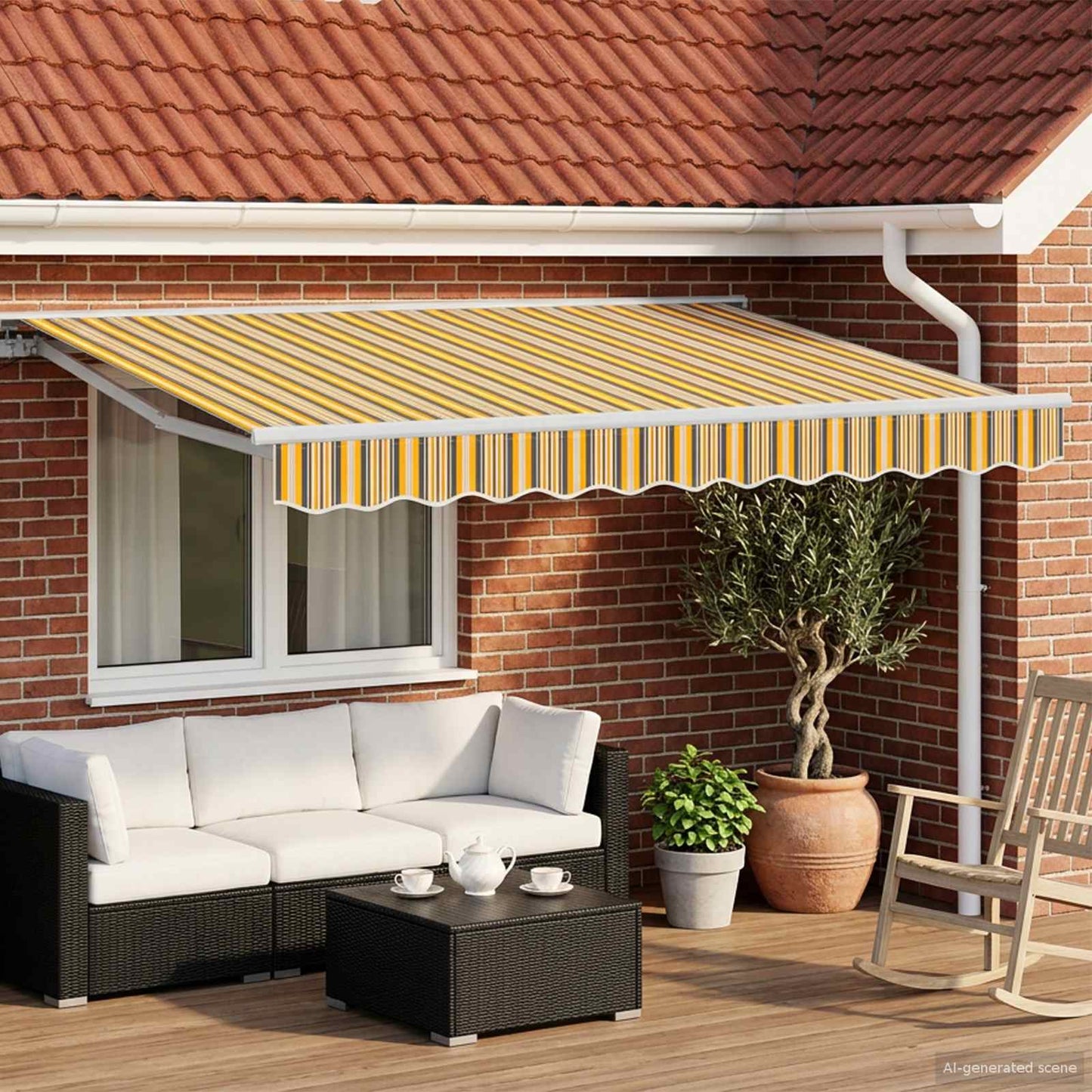 Manual Retractable Awning Yellow, Grey and White 3 x 2.5 m
