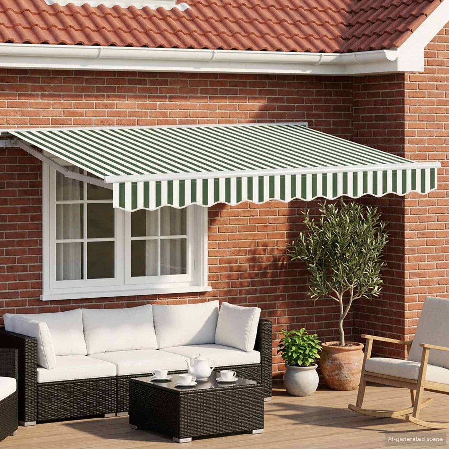 Manual Retractable Awning Green and White 3 x 2.5 m