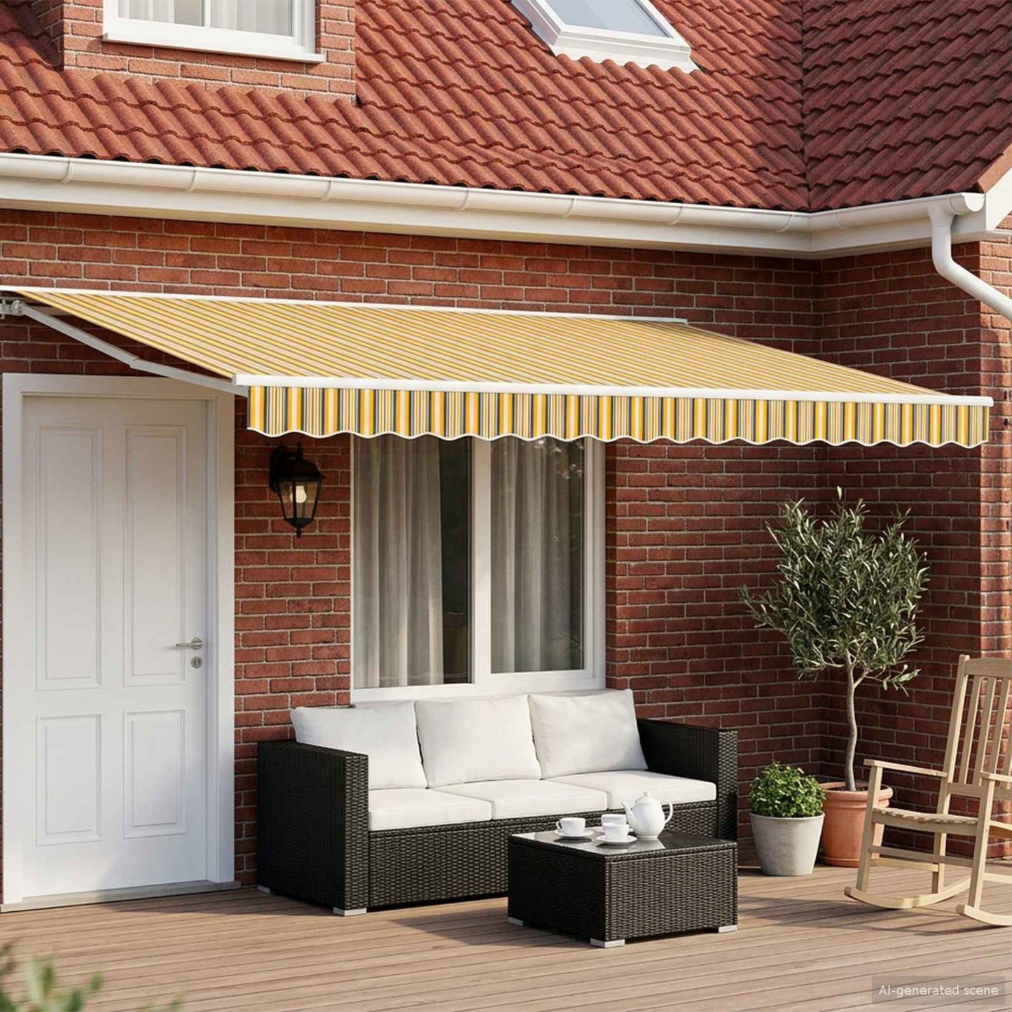 Manual Retractable Awning Yellow, Grey and White 4.5 x 3 m