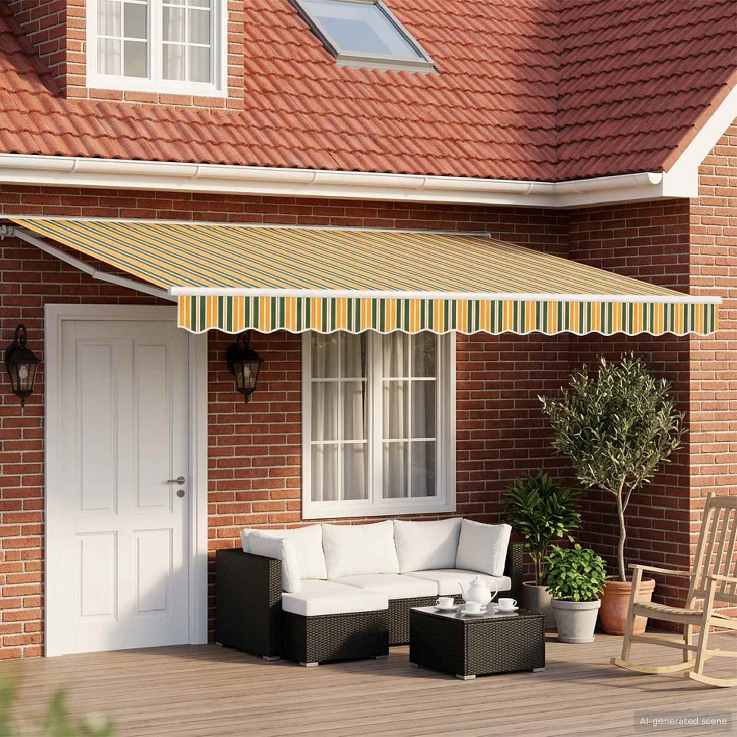 Manual Retractable Awning Green and Yellow 4.5 x 3.5 m