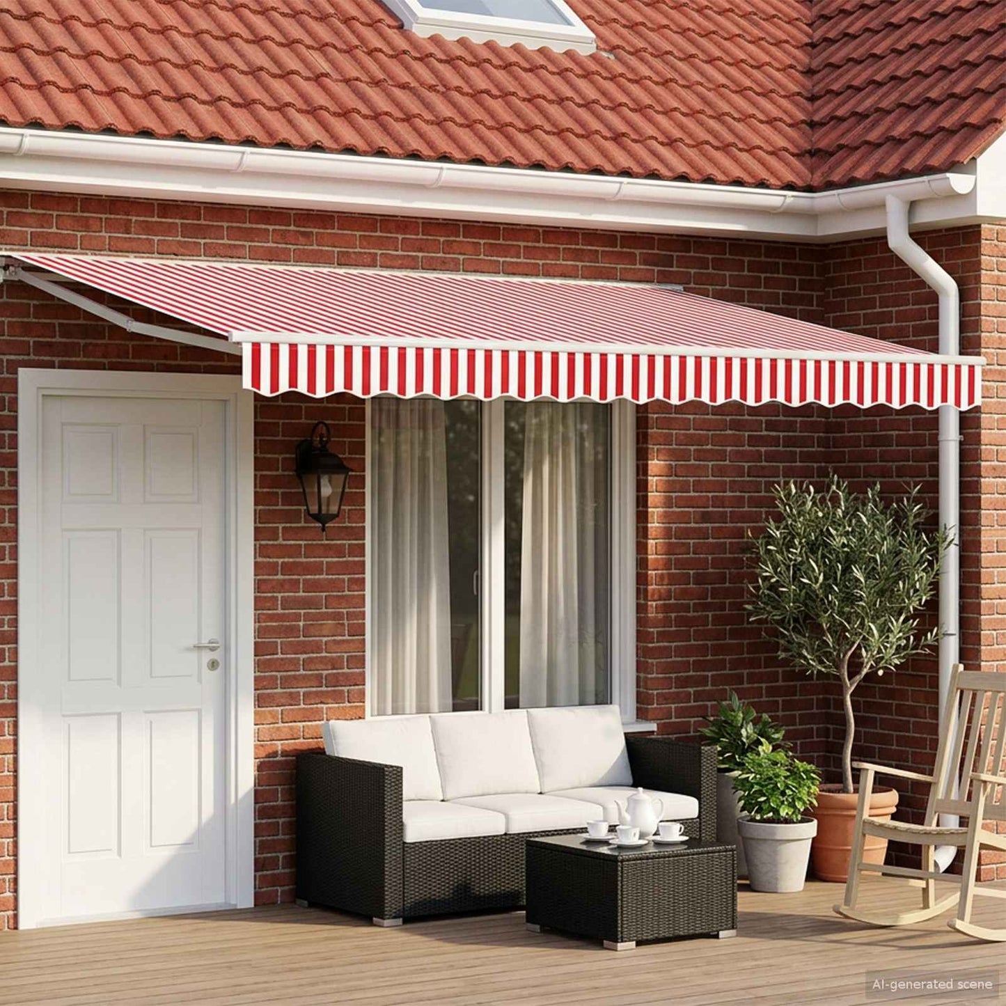 Manual Retractable Awning Red and White 5 x 3 m