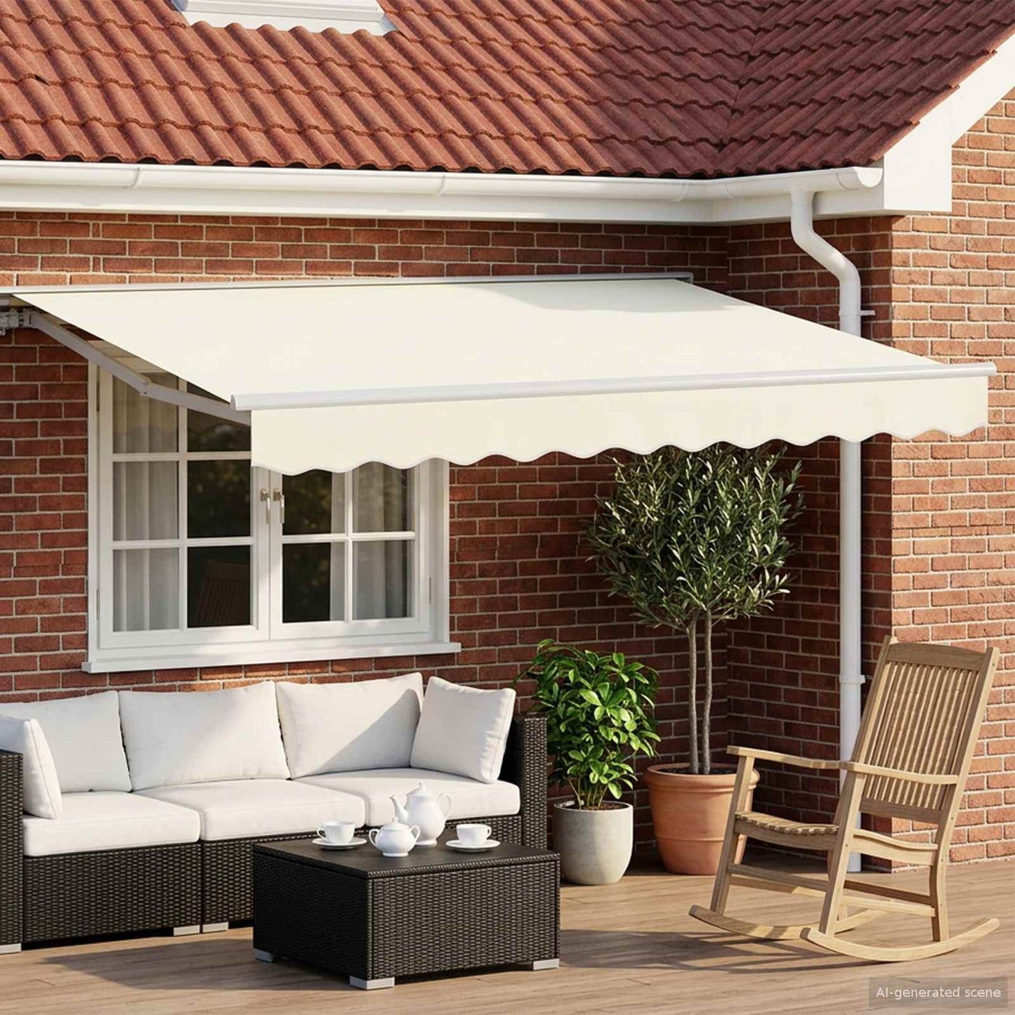 Manual Awning Frame with LEDs Cream and White 2.5 x 2 m