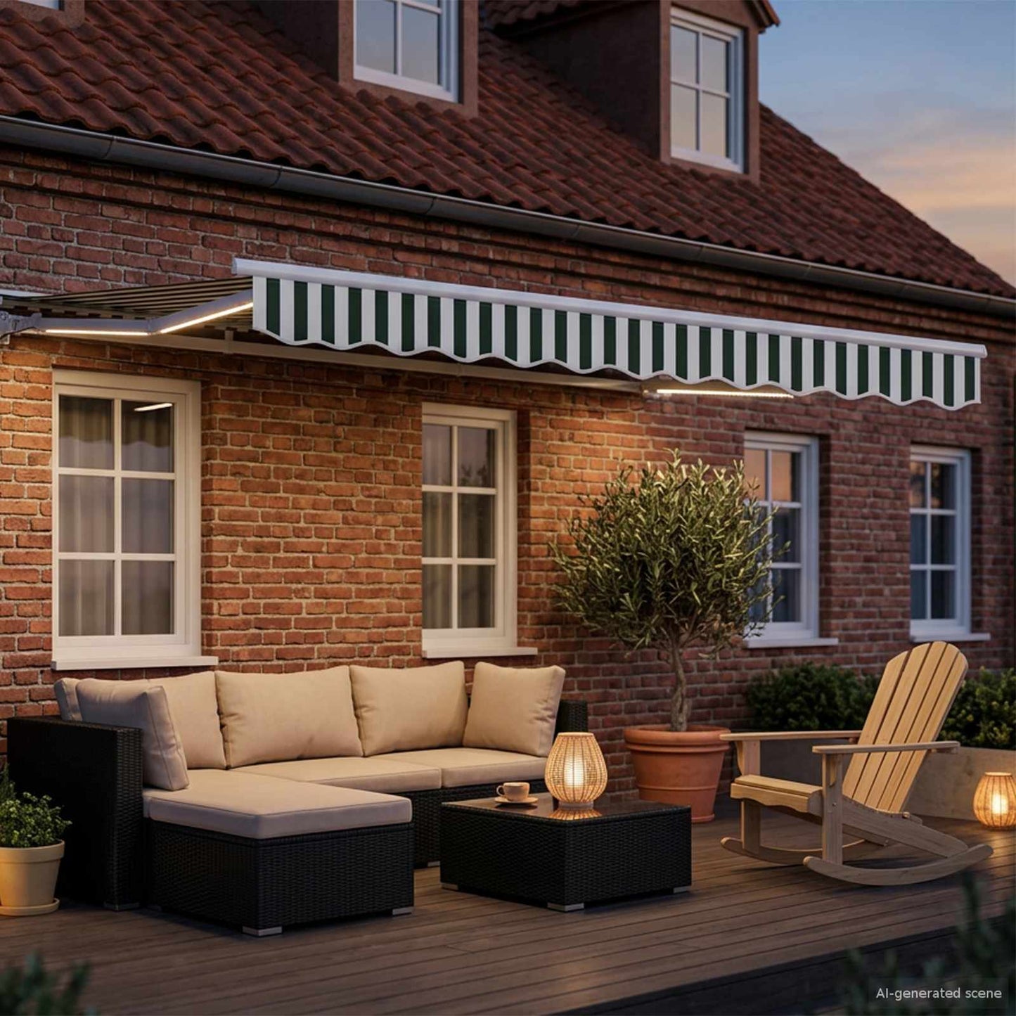 Manual Awning Frame with LEDs Green and White 2.5 x 2 m