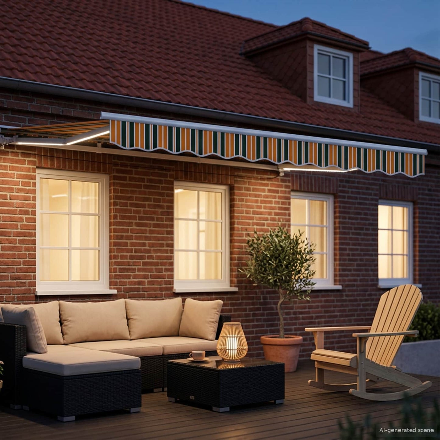 Manual Awning Frame with LEDs Green, Yellow and White 3 x 2 m