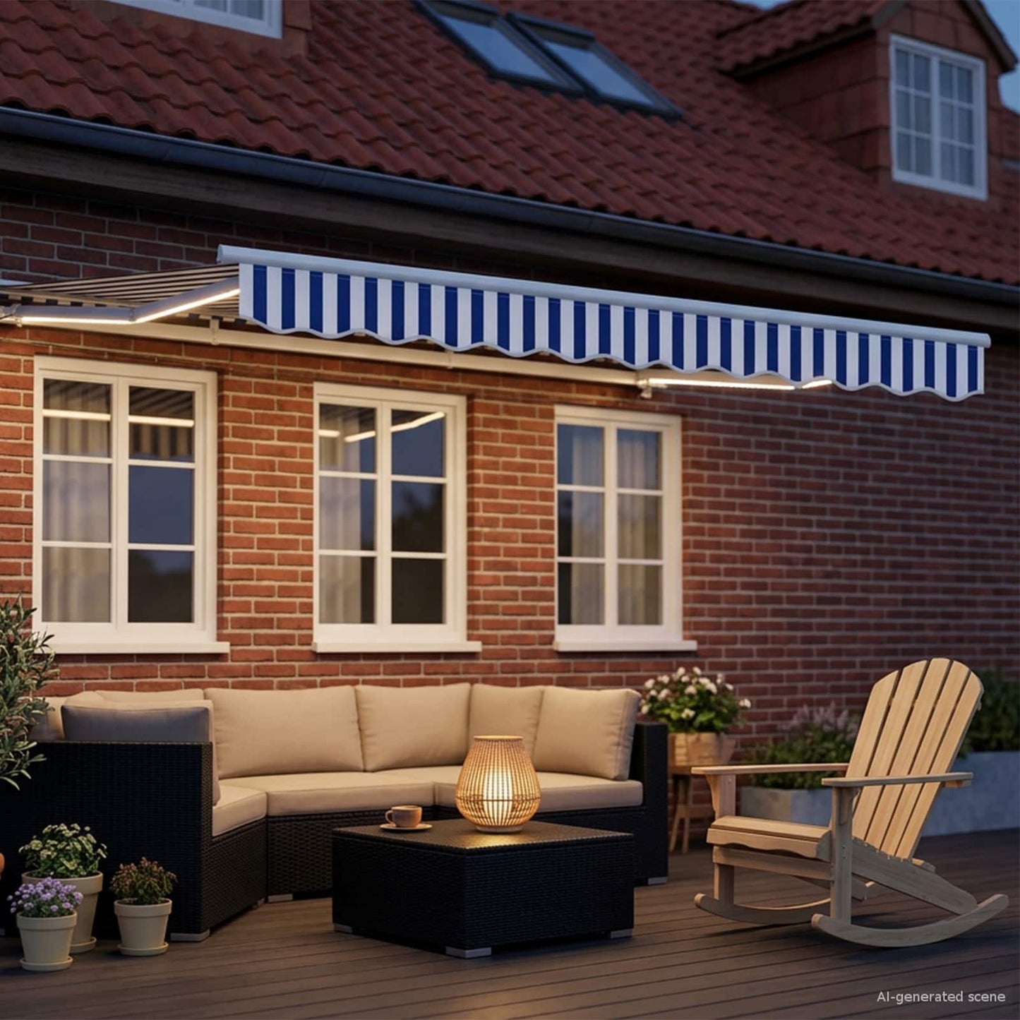 Manual Awning Frame with LEDs Blue and White 3.5 x 2 m