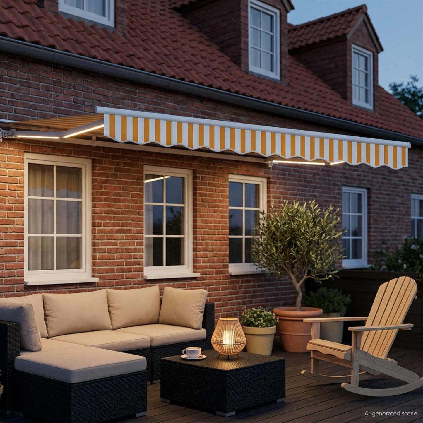 Manual Awning Frame with LEDs Yellow and White 3.5 x 2 m