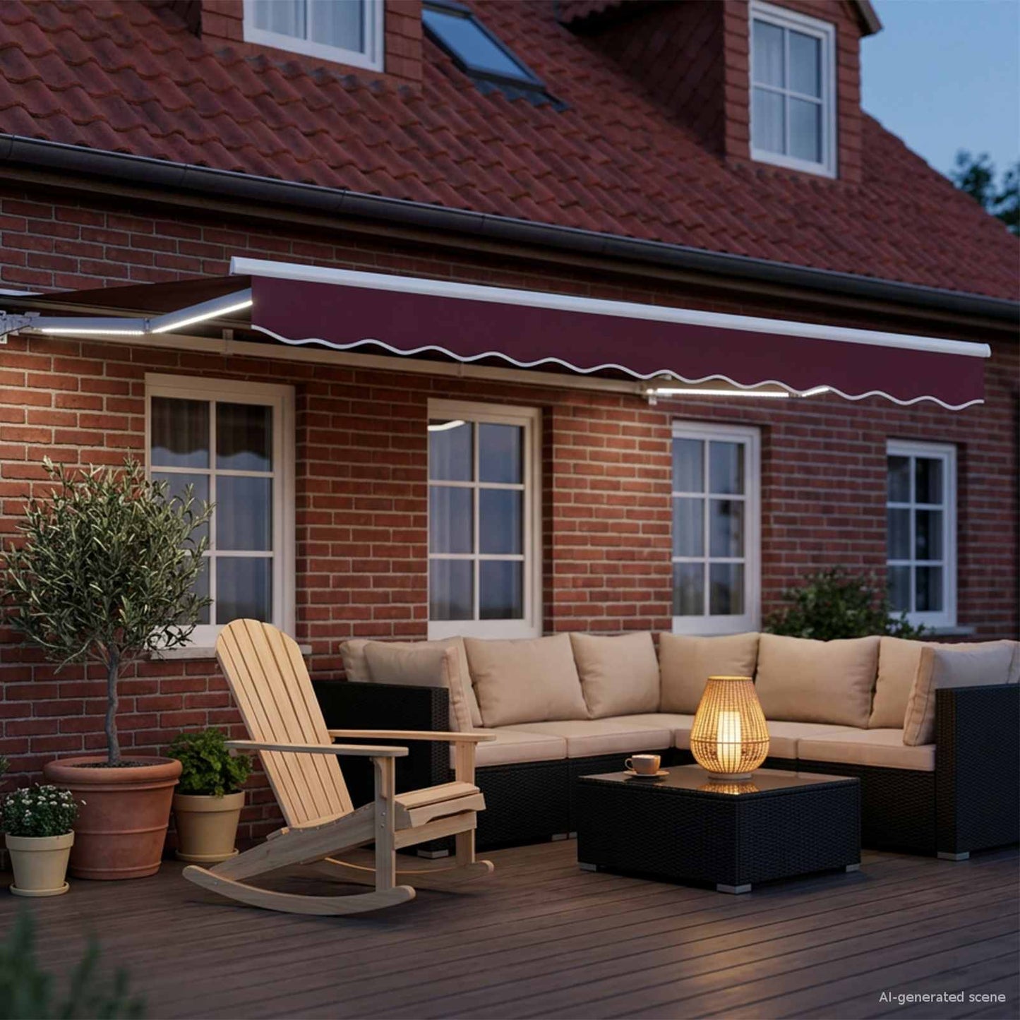 Manual Awning Frame with LEDs Burgundy and White 3.5 x 2 m
