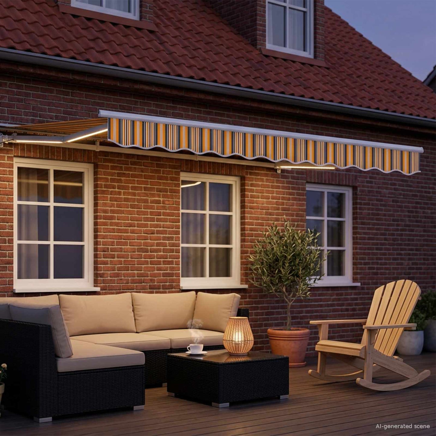 Manual Awning Frame with LEDs Yellow, Grey and White 3.5 x 2 m