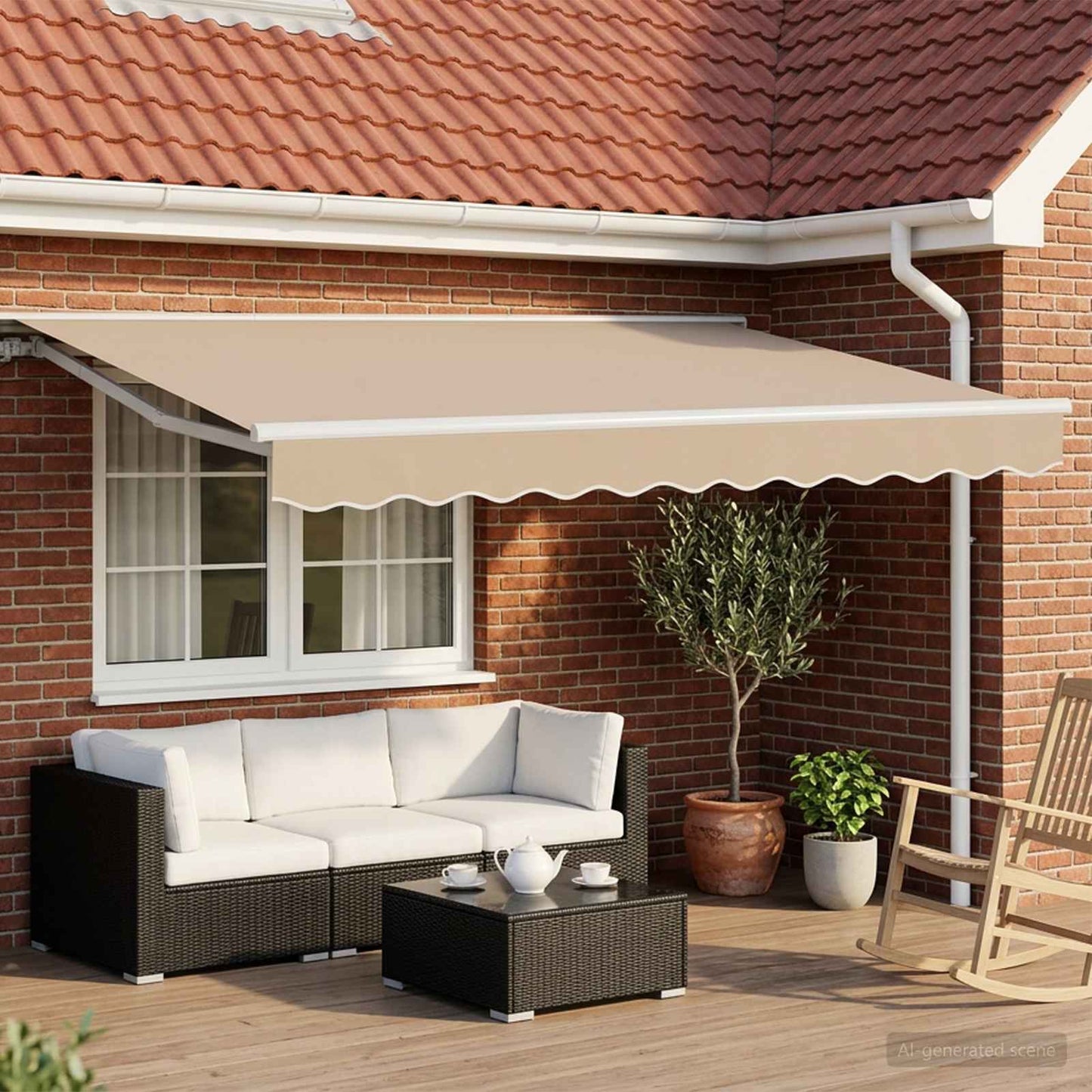 Beige and White 3.5 x 2 m Polyester with PU coating
