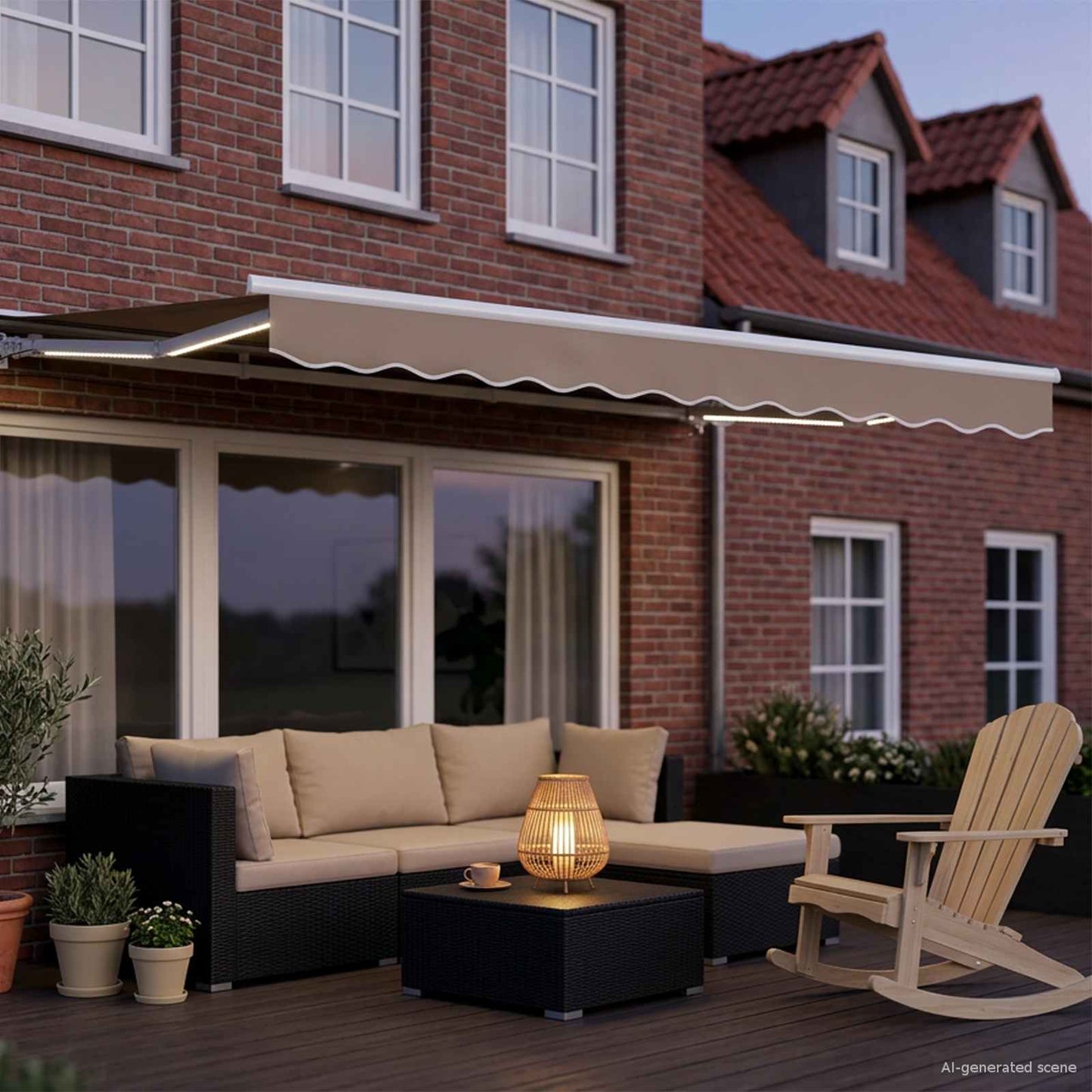 Beige and White 3.5 x 2 m Polyester with PU coating